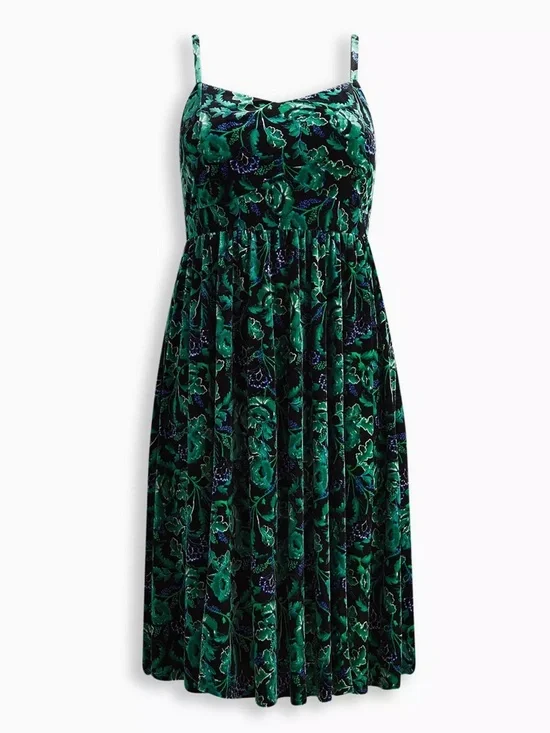 Torrid Midi Velvet Skater Dress Size 3X Floral Dark Forest Fairy Whimsigoth - Picture 1 of 12